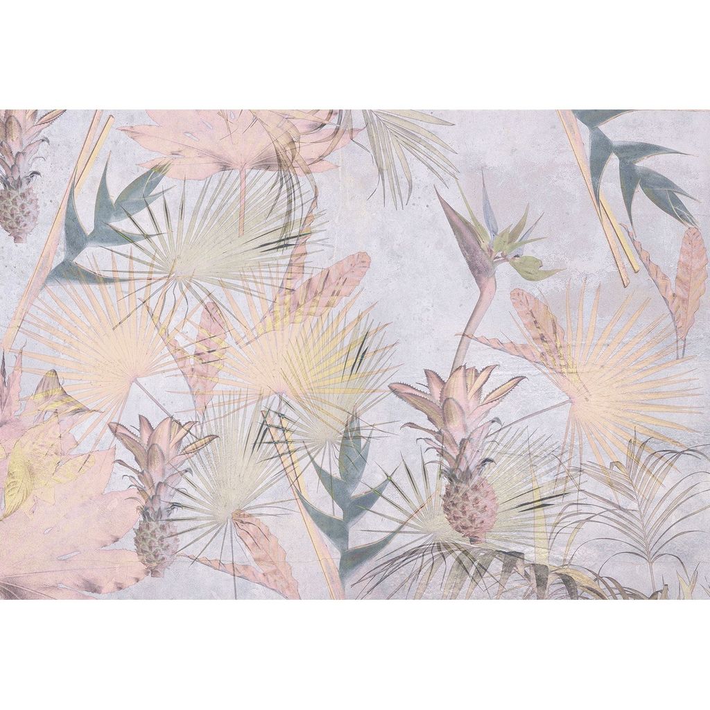 Pasztell trópusi mintázatú tapéta, 368x254 cm, rózsaszín-zöld - VIE EN PASTEL - Butopêa
